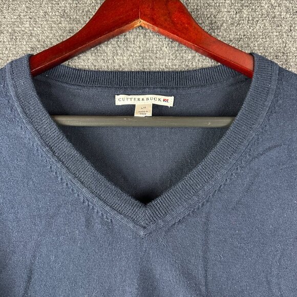 Cutter & Buck Sweater Womens Large V Neck Pullover Blue Supima Cotton Ribbed Hem - Picture 6 of 8